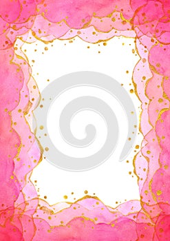 Abstract watercolor hand painting illustration. Bright pink wavy background. High resolution.