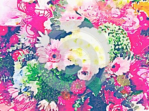 Abstract watercolor illustration of flower bouquets