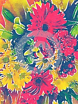 Abstract watercolor illustration of flower bouquets