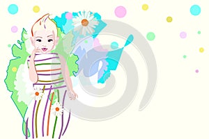 Abstract watercolor illustration stylish baby, striped dress