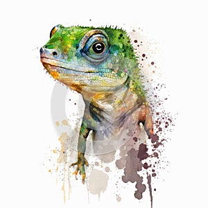 Abstract watercolor illustration of a wild lizard on white background.