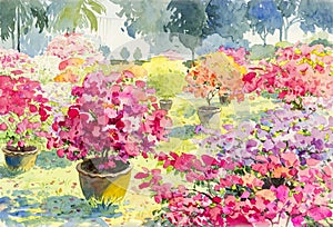 Abstract watercolor landscape original painting pink color of Paper flower