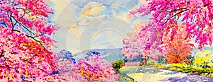 Abstract watercolor landscape painting imagination colorful of beauty flowers