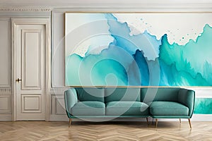 Abstract watercolor landscape with seascape and cool waves.