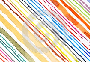 Abstract watercolor lines pattern background. Colorful watercolor painted brush strokes on white