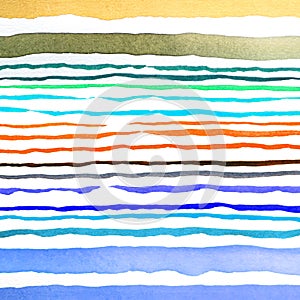 Abstract watercolor lines pattern background. Colorful watercolor painted brush strokes on white