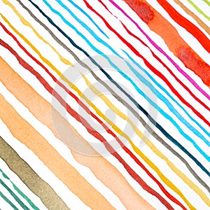 Abstract watercolor lines pattern background. Colorful watercolor painted brush strokes on white