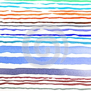 Abstract watercolor lines pattern background. Colorful watercolor painted brush strokes on white