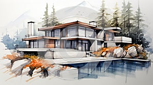 Abstract Watercolor Of A Modern House Design Unreal Engine Style