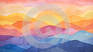 Abstract Watercolor Mountain Sunrise Sky Wallpaper photo