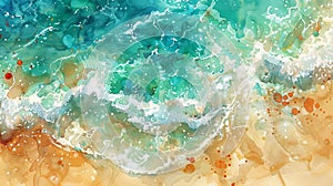 Abstract watercolor ocean wave design. Artistic interpretation of sea and beach. Top view. Concept of artistic ocean