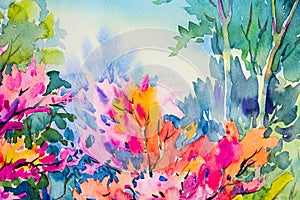 Abstract watercolor original painting colorful of beauty flowers.