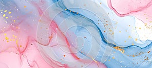 abstract watercolor paint background illustration, soft pastel pink, blue, golden elements