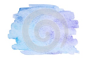 Abstract watercolor paint stain of blue and purple on textured paper isolated on a white background. Indeterminate shape