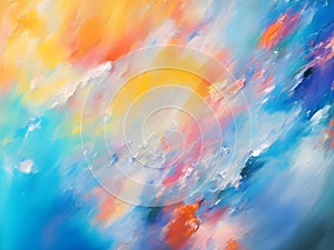 Abstract watercolor painted background in blue, orange and yellow colors