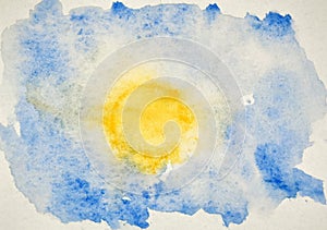 Abstract watercolor painted background with blue and yellow colors