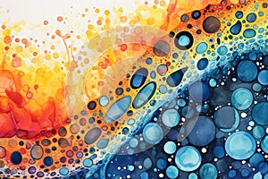Abstract watercolor painted background. Colorful spots and splashes, illustration of Fusion between Pointillism and Alcohol ink