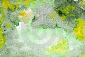 Abstract watercolor painted background with green and yellow colors