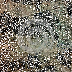 Abstract watercolor painted mosaic texture in black brown and green