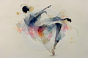 Abstract watercolor painting of a ballet dancer