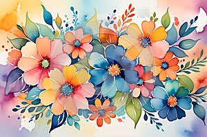 Abstract Watercolor Painting Featuring an Amalgamation of Flowers - Swirling Petals in a Kaleidoscope