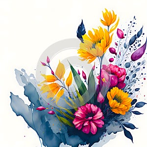 Abstract watercolor painting floral and leaves seasonal nature background.