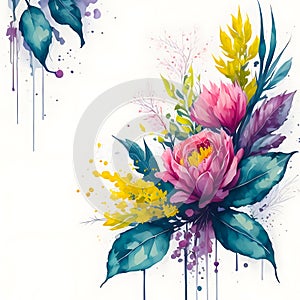 Abstract watercolor painting floral and leaves seasonal nature background.