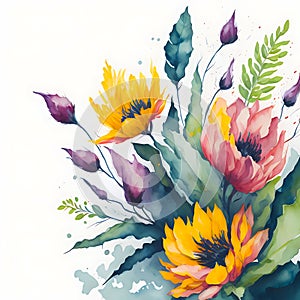 Abstract watercolor painting floral and leaves seasonal nature background.