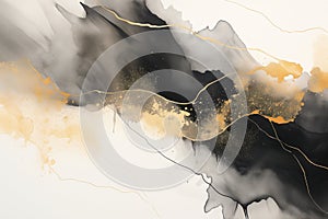 Abstract watercolor painting in golden and black for background. Generative AI image
