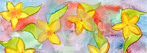 Abstract watercolor painting horizontal background. Flower pattern. Paper texture