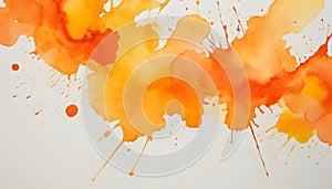 Abstract Watercolor Painting with Orange and Yellow Splatters on White photo
