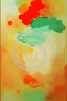 Abstract watercolor painting on paper, green, red, yellow color, Ai generated