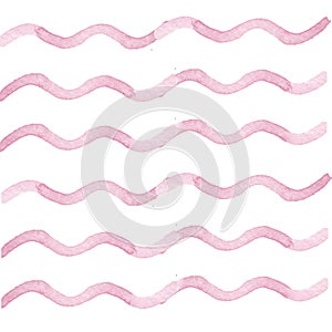 Watercolor pink waves seamless pattern on white background photo