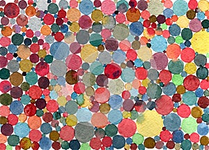 Abstract watercolor polka dots/circles multicolored pattern photo