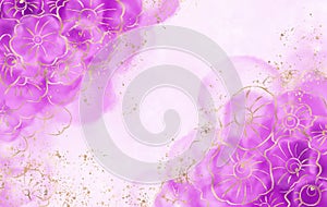 Abstract watercolor purple with gold colored texture background. Digital illustration