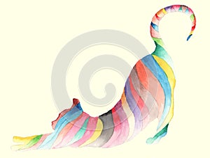 Abstract watercolor rainbow cat. the cat stretches.