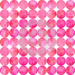 Abstract watercolor seamless pattern background with colorful pink red circles on white