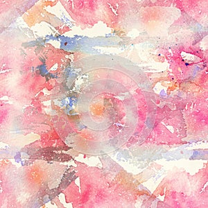 Abstract watercolor seamless pattern with splatter spots, drops and splashes