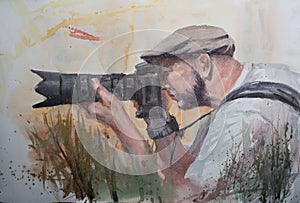 Abstract watercolor sketch of phtographer. photo