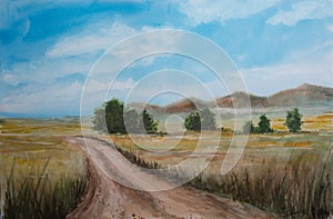 Abstract watercolor sketch of simple European landscape. photo