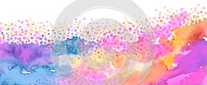 Abstract watercolor smear blot painting. Color long horizontal texture background