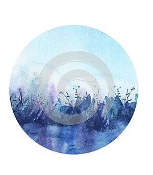 Abstract watercolor stain, blot. Blue color on isolated background. Round shape, for the logo, for your design. Watercolor field,
