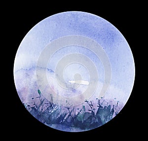 Abstract watercolor stain, blot. Blue color on isolated background. Round shape, for the logo, for your design. Watercolor field,