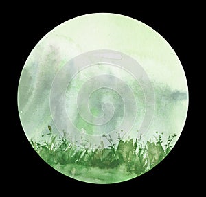 Abstract watercolor stain, blot. Green color on isolated background. Round shape, for the logo, for your design. Watercolor field,