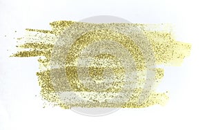 Abstract watercolor stripes on white background. Isolated. Hand-drawn background. Gold glitters color