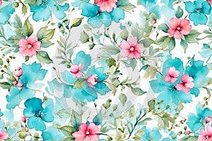 abstract watercolor turquoise floral pattern background