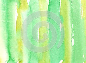 Abstract Watercolor Wet yellow and green striped Background with stains