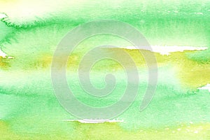 Abstract Watercolor Wet yellow and green striped Background with stains