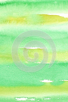 abstract Watercolor Wet yellow and green striped Background with stains. Watercolor wash.