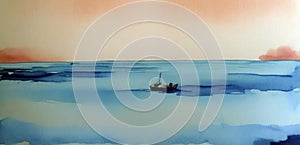 Abstract watercolour paint blue ocean background photo